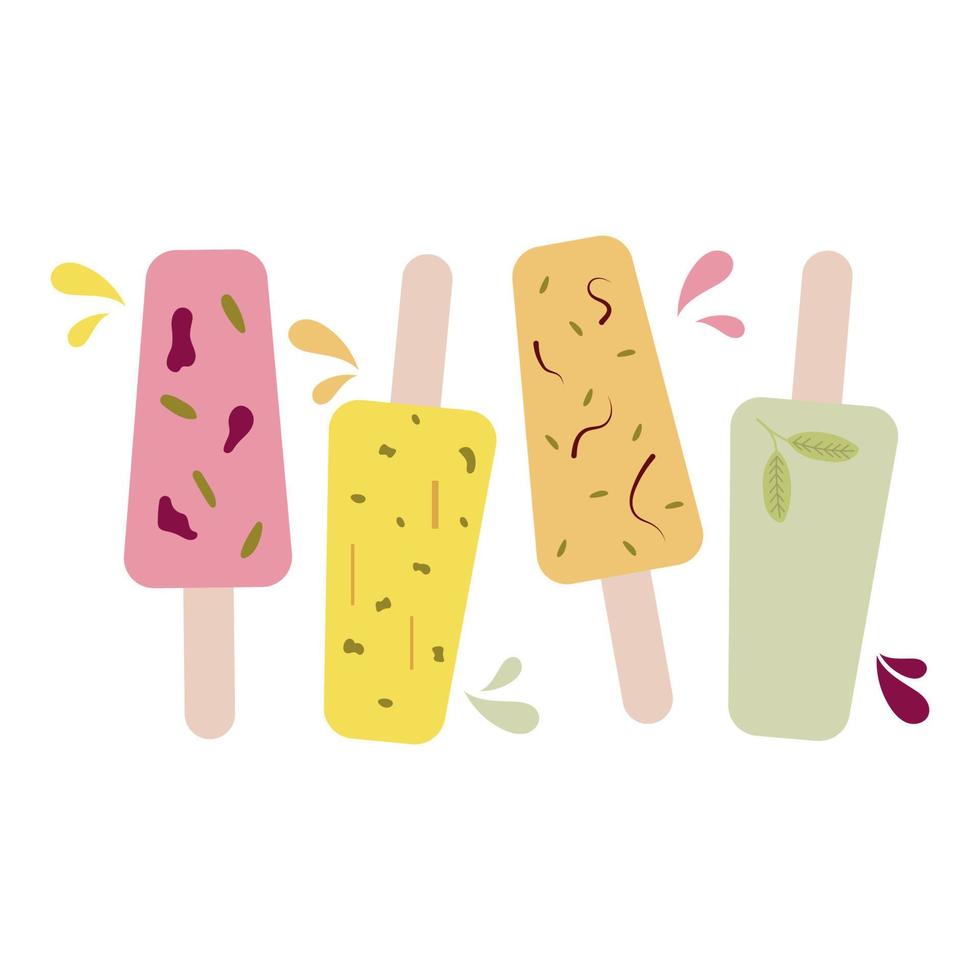 uppsättning platt illustration av kulfi traditionell indisk söt dessert. vektor