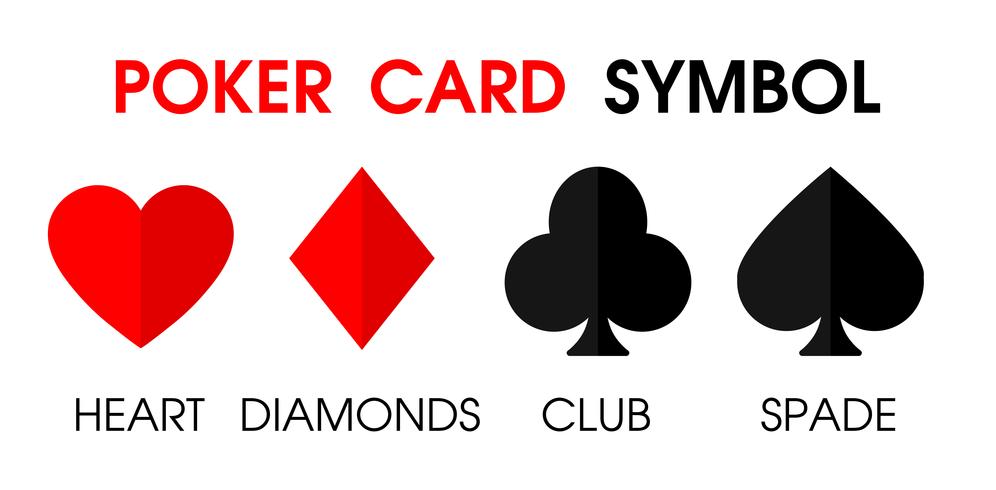 Glücksspiel und Symbole auf verschiedenen Karten, Herzdiamanten, Keule und Spaten. vektor