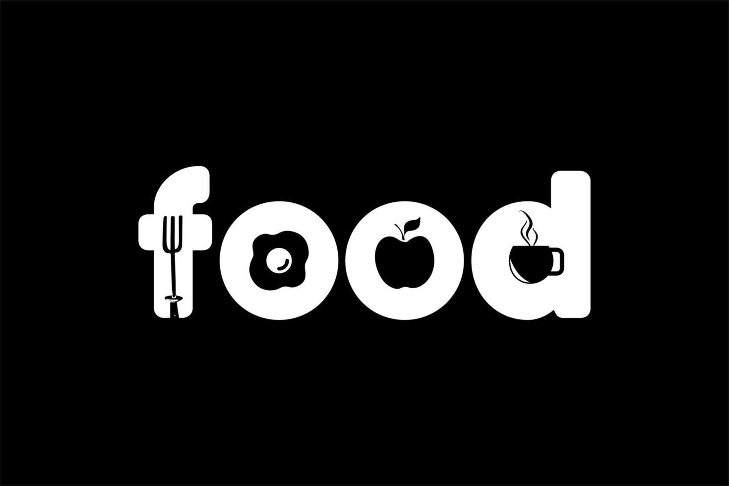 smart unik logotypdesign för matbokstäver med gaffel, solsidan upp, äpple och dryck vektor