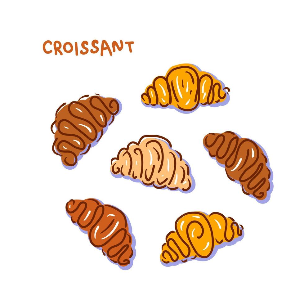 Croissants-Kollektion im flachen Stil. perfekt für t-shirt, aufkleber und druck. vektor