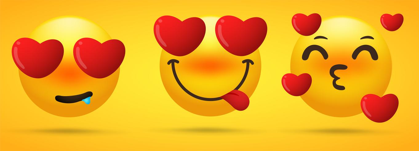 Die Emoji-Kollektion, die Emotionen zeigt, verliebt sich, ist besessen vektor