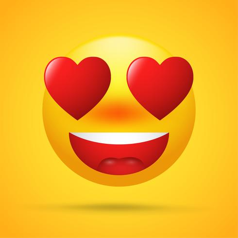 Cartoon-Emoticons mit Liebe zum Valentinstag. rotes Herz des Augapfels formt auf hellen gelben Hintergrund. vektor