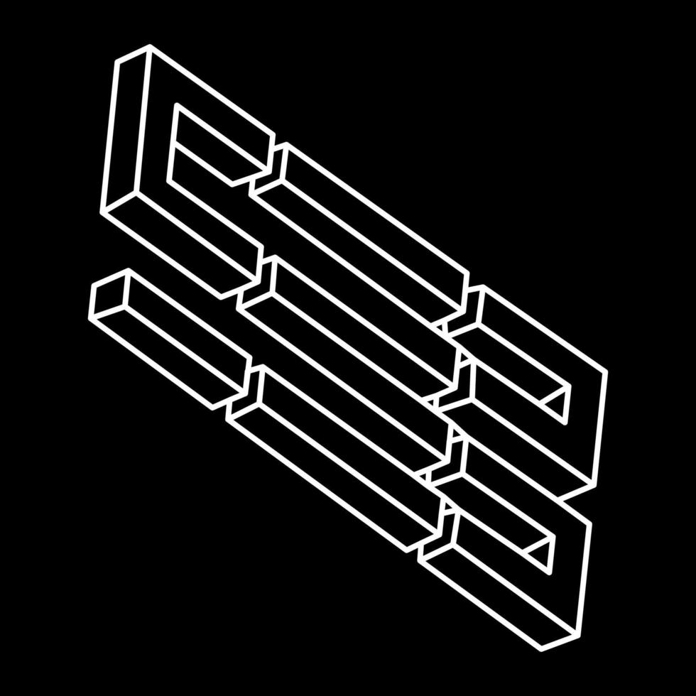 optische täuschung, unmögliche figur, weiße linien auf schwarzem hintergrund, optisches kunstobjekt. Geometrische Figur. vektor