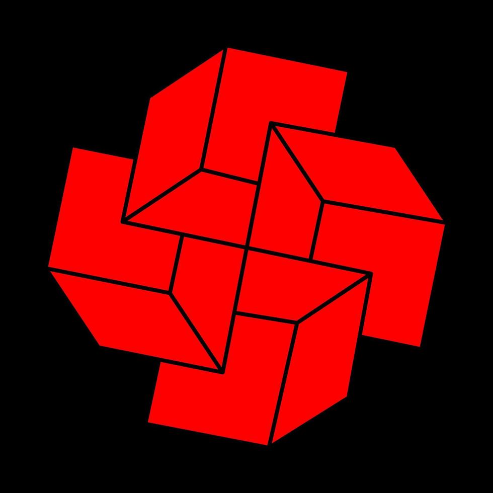 omöjliga former. helig geometri. optisk illusion modern logotyp. abstrakt evigt geometriskt objekt. optisk konst. omöjlig geometri symbol på en svart bakgrund. linjekonst. vektor