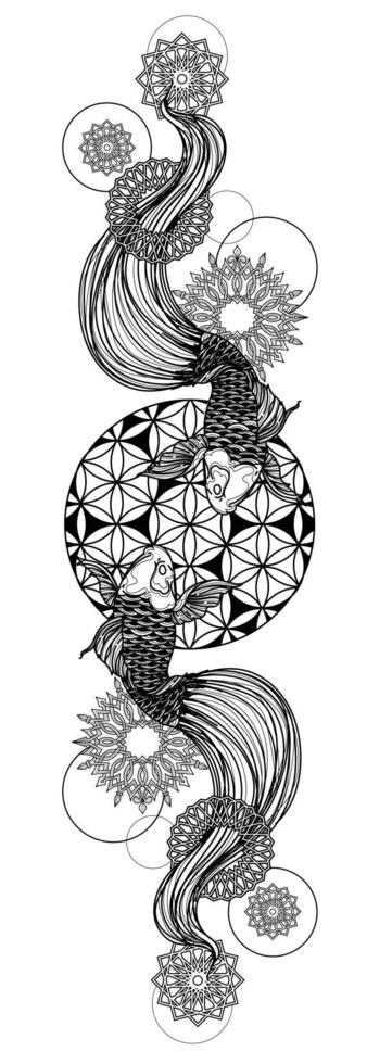 tattoo art japan fish design handzeichnung und skizze schwarz und weiß vektor