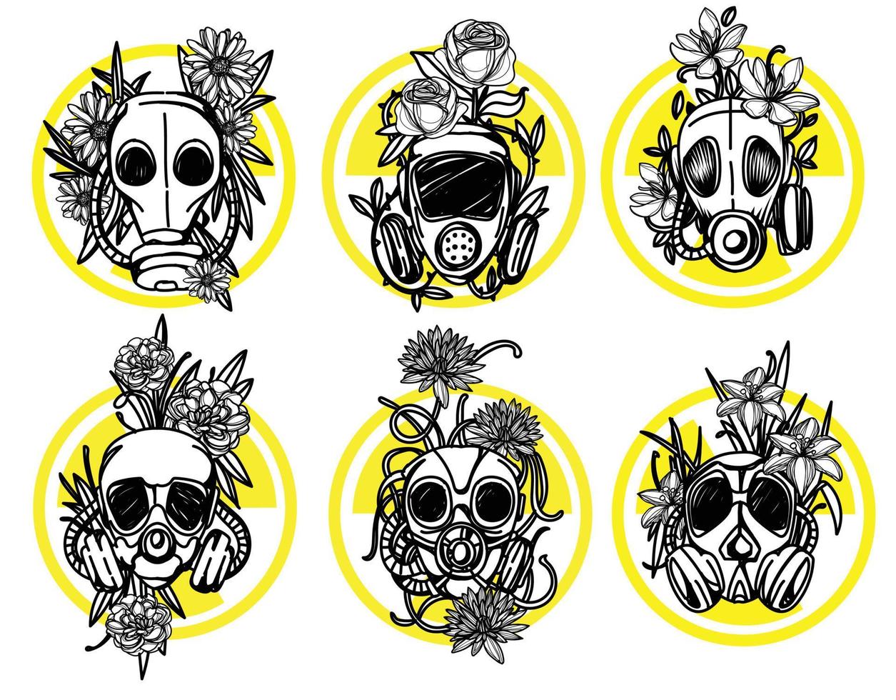 blomma i gasmask toxicitet emblem kan användas tatuering design vektor