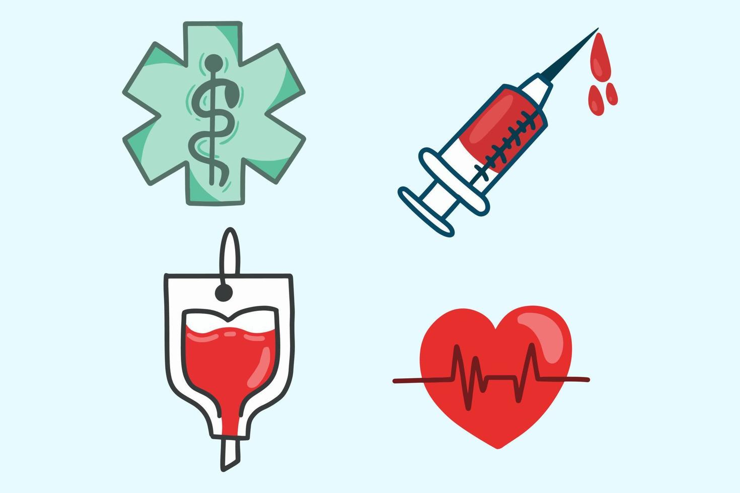 set medizinische gesundheit werkzeuge injektor herz arzt blut illustration vektor