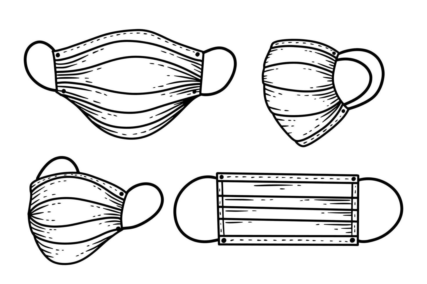 Stellen Sie das Tragen von medizinischen Gesichtsmasken für die Illustration von Linienkunst des Gesundheitsprotokolls ein vektor