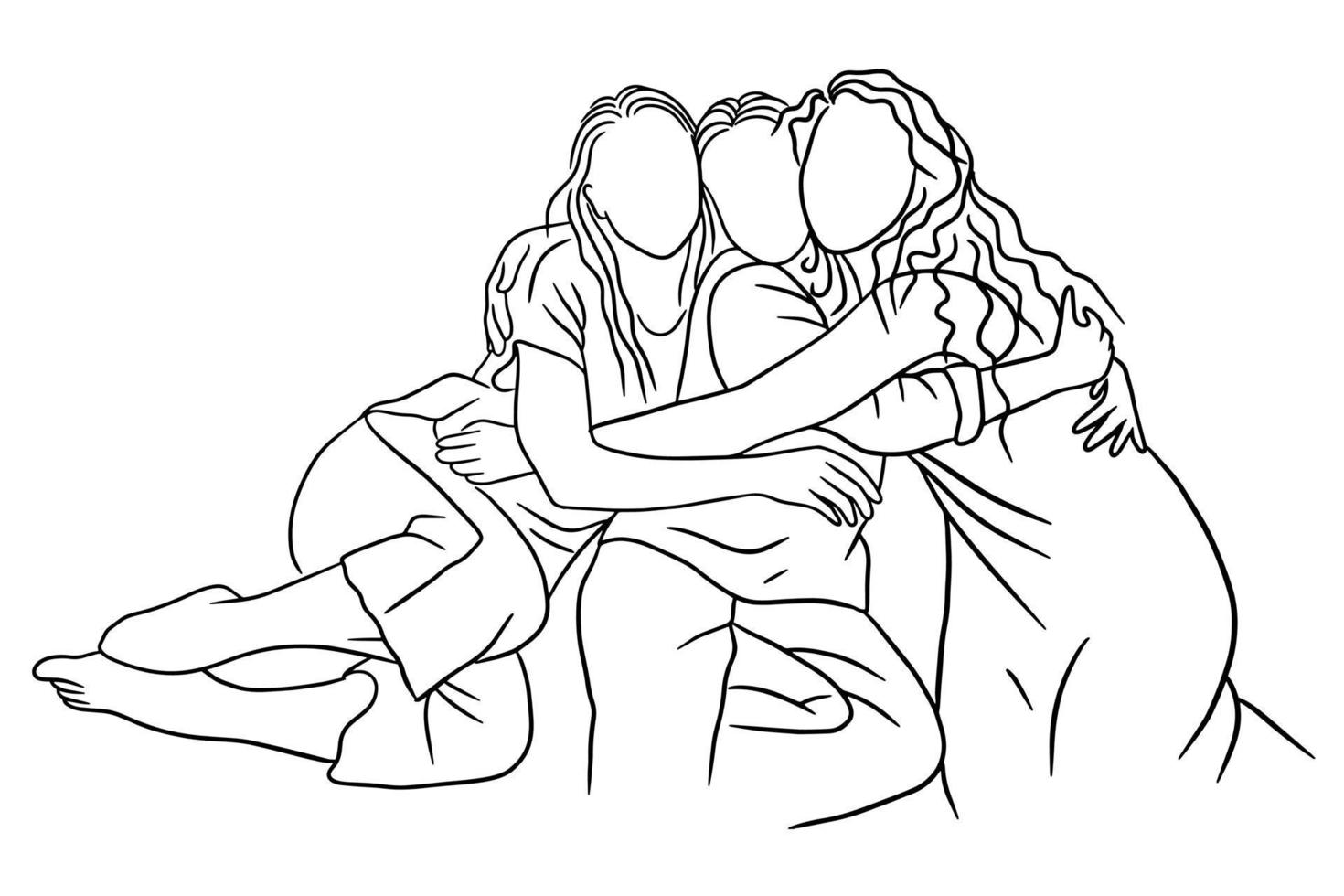 set line art glückliche frauen mädchen freundschaft beste freunde illustration vektor