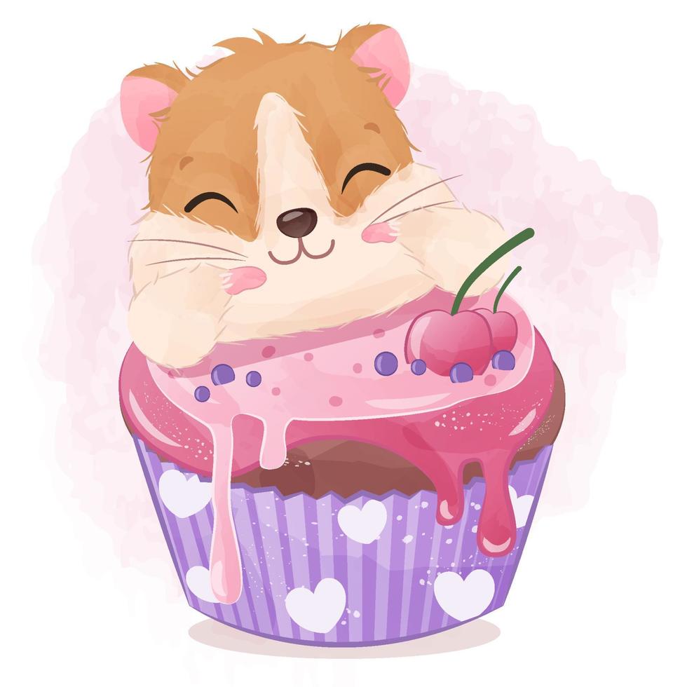 hamster- und cupcake-illustration vektor