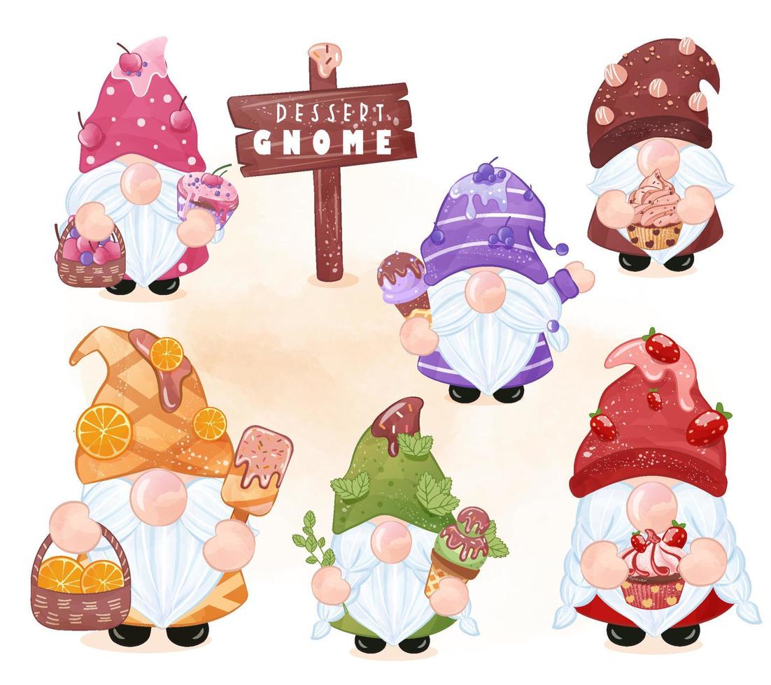 gnome und süße dessertillustration vektor