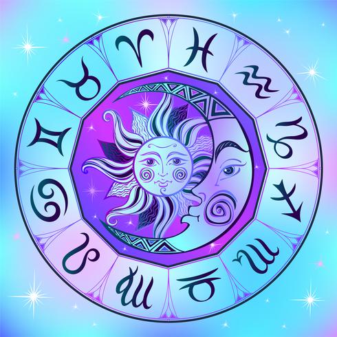 Zodiaken. Astrologisk symbol. Horoskop. Solen och månen. Astrologi. Mystisk. Vektor. vektor