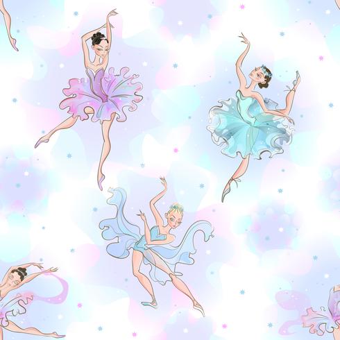 Ballerinas. Sömlöst mönster. Lilla prinsessan. Dansa. Vektor illustration