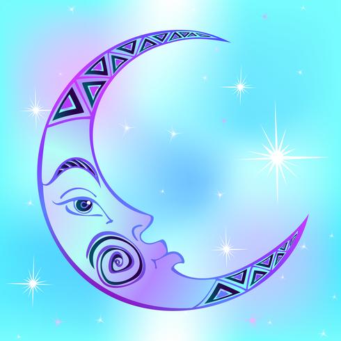 Måne. Månad. Forntida astrologisk symbol. Gravyr. Boho Style. Etnisk. Zodiacens symbol. Esoterisk mystisk. Vektor