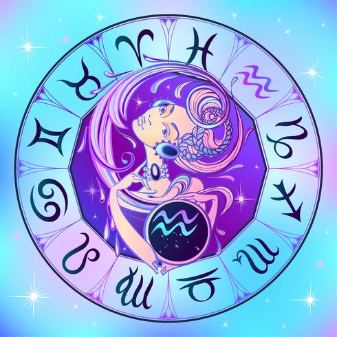 Zodiac sign Aquarius en vacker tjej. Horoskop. Astrologi. Vektor