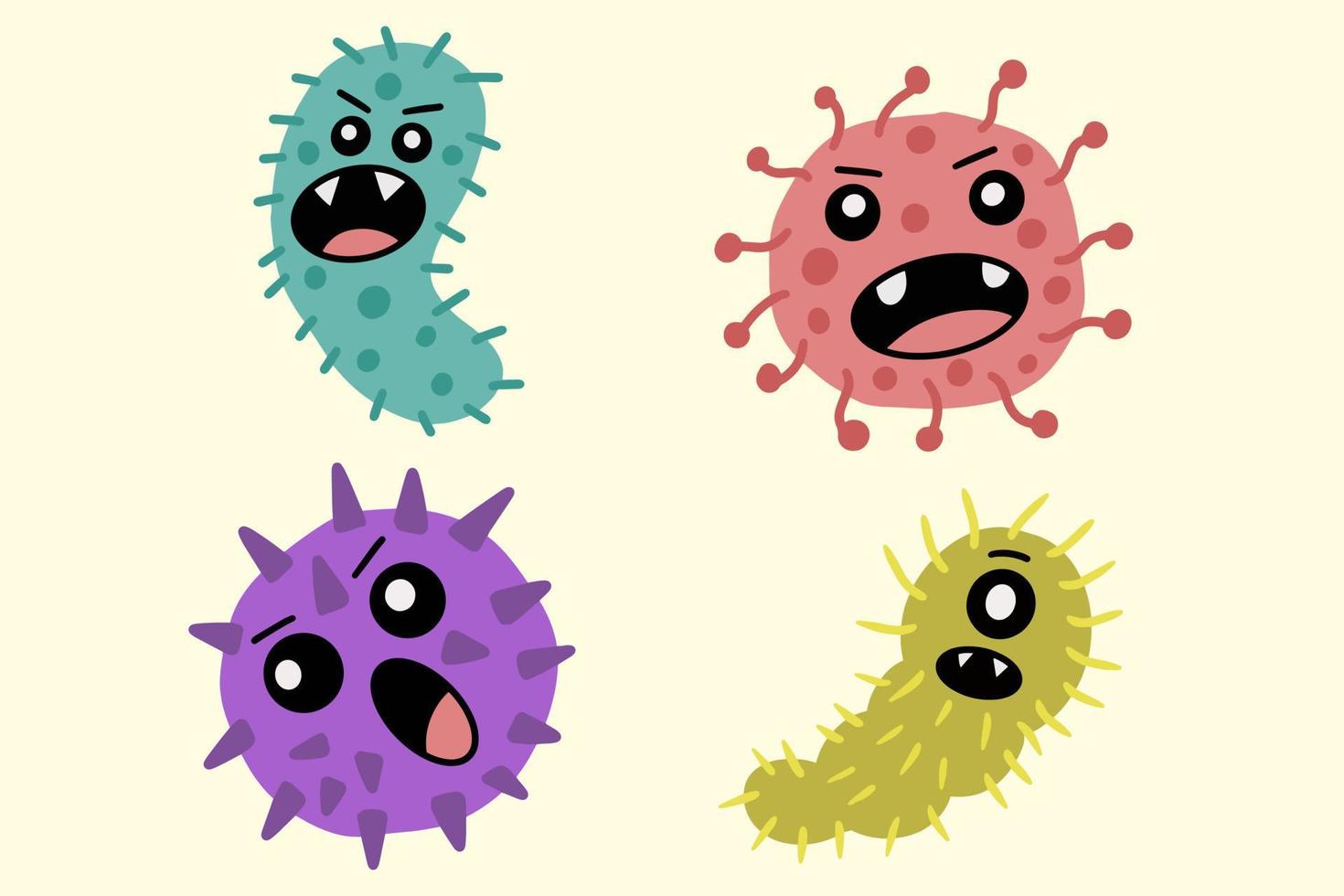 set färgglada bakterier virus bakterier gör sjuka tecknad illustration vektor