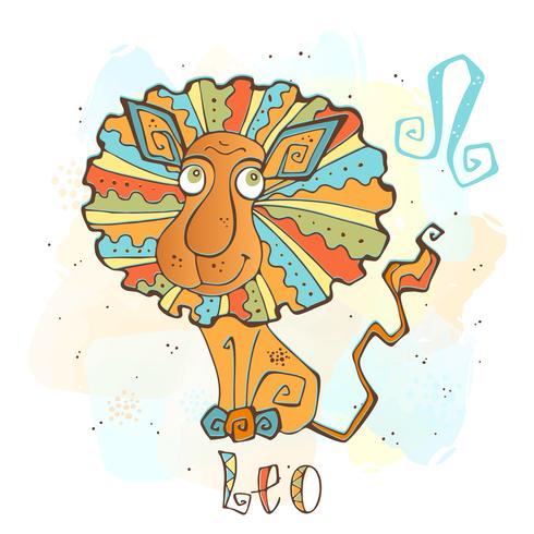 Barnens horoskopikon. Zodiac för barn. Leo tecken. Vektor. Astrologisk symbol som tecknadskaraktär. vektor
