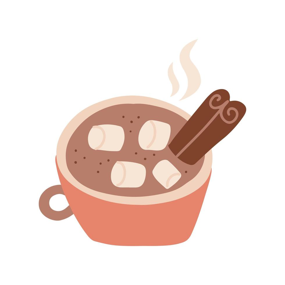 Tasse Kakao oder Kaffee mit Marshmallows. Kaffeepause, gemütliche Gemütlichkeit. freihändig isoliertes Element. vektor flache hand gezeichnete illustration. nur 5 Farben - einfach umzufärben.