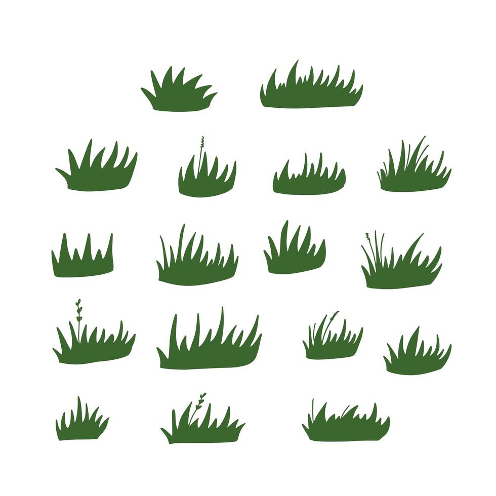Reihe von grünen Grasklumpen. vektor flache hand gezeichnete illustration.