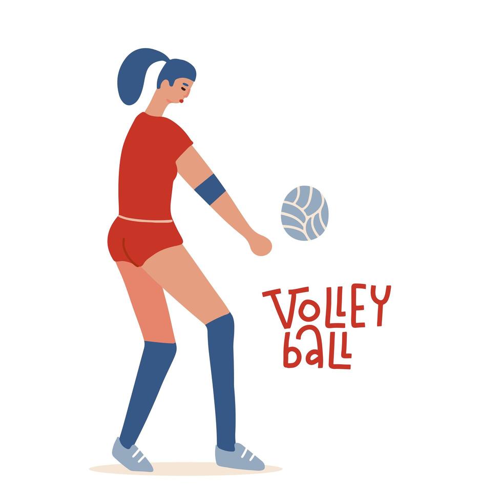 junge Frau, die Volleyball spielt. professioneller Wolley-Spieler. flacher vektorcharakter der konzeptkarikatur lokalisiert auf weiß. vektor