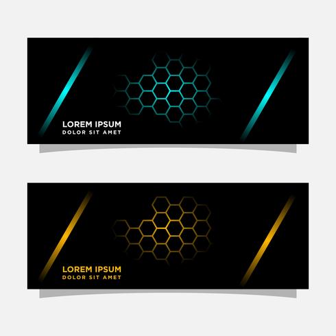 Sammanfattning svart banner teknik koncept design. Glänsande guld och blå färg vektor