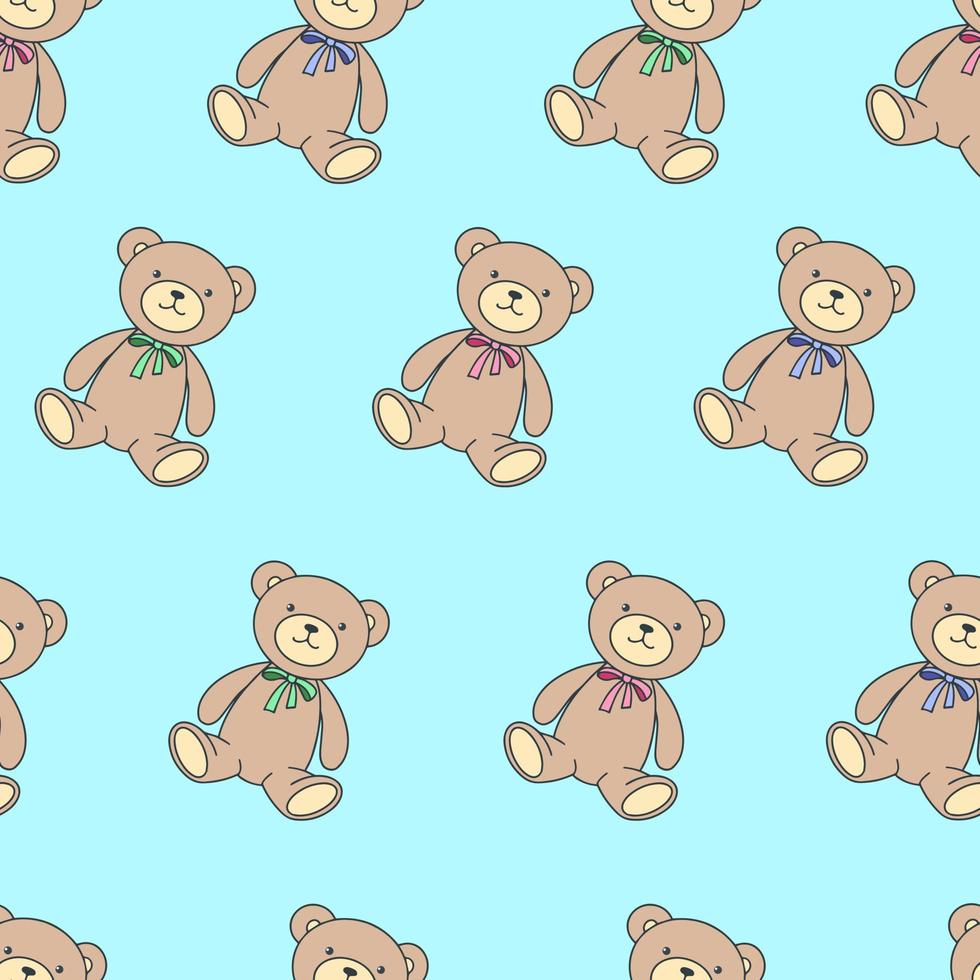 Nahtloses Muster mit einem Teddybären auf blauem Hintergrund vektor