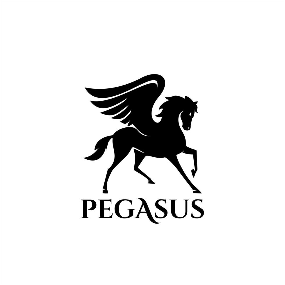 flache schwarze einfache Illustration Pegasus-Maskottchen-Logo-Design vektor