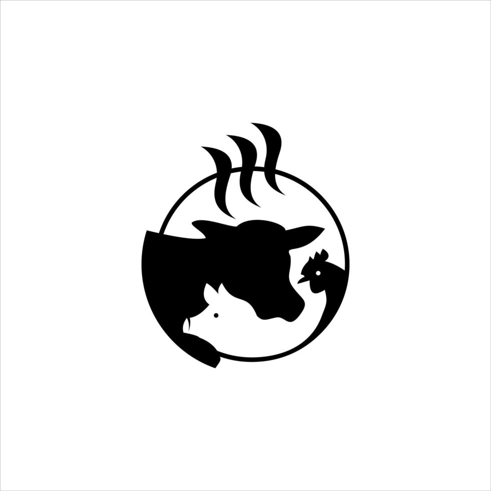 bbq-logo einfaches abzeichen schwarze runde illustration für fleischverarbeitungs-design-idee vektor