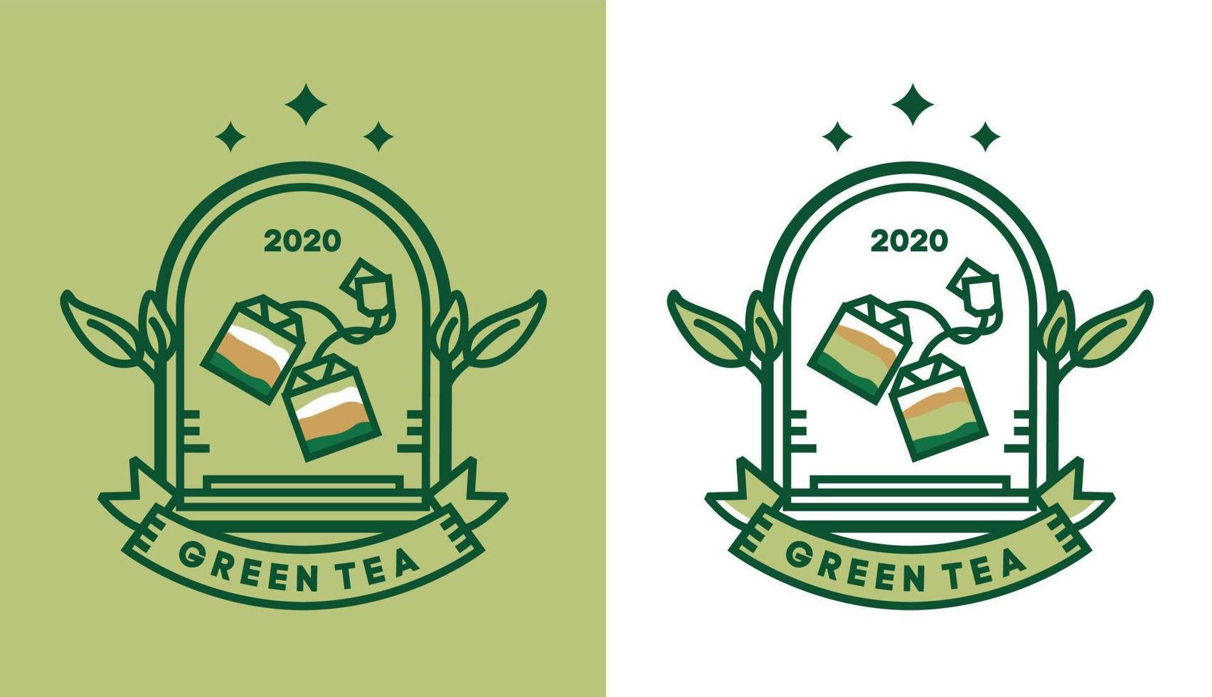 Logo-Design für grünen Tee, minimalistischer traditioneller Vintage-Teebeutel für Café-Logos, geeignet für Lebensmittel- und Getränkeunternehmen vektor