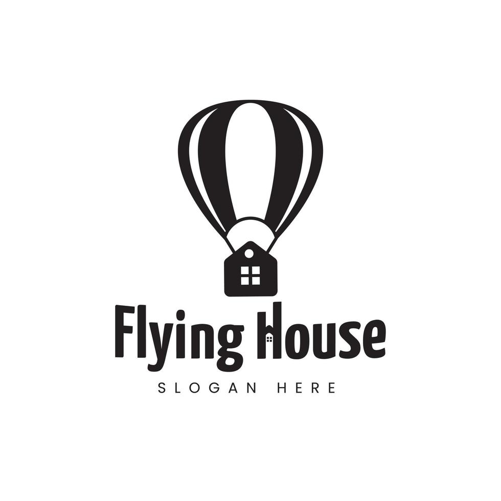 logo design illustration luftballong flyger hem, flygande hus, formgivningsmall vektor