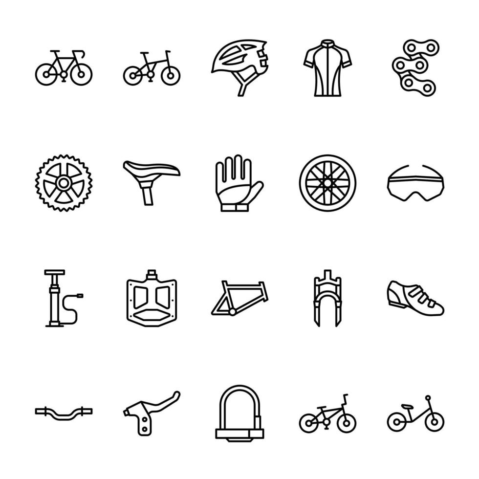 cykel kontur ikonuppsättning vektor