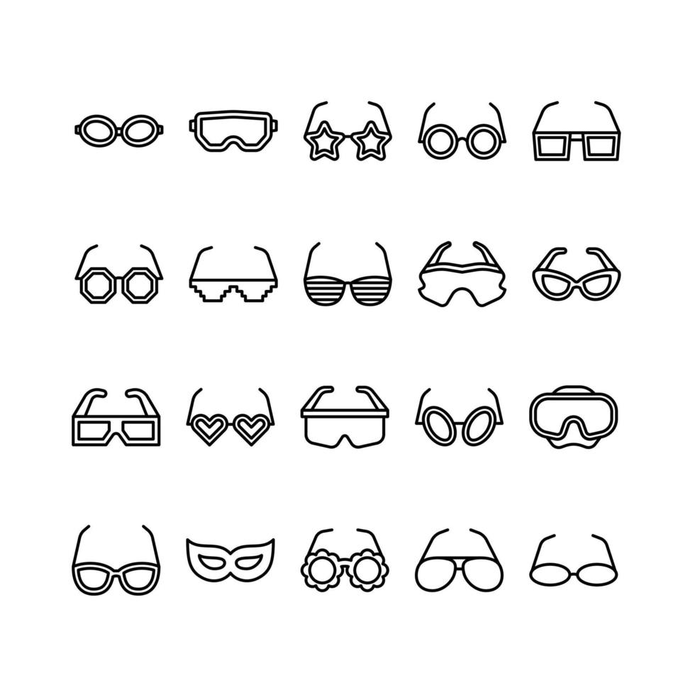 glasögon kontur ikonuppsättning vektor