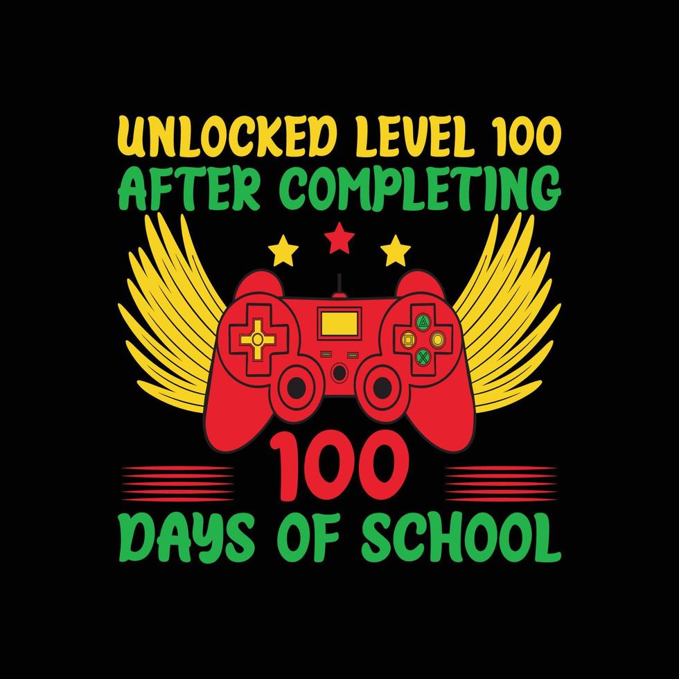 100 Tage Schule, Gaming-T-Shirt mit Game-Joystick-Vektorillustration vektor