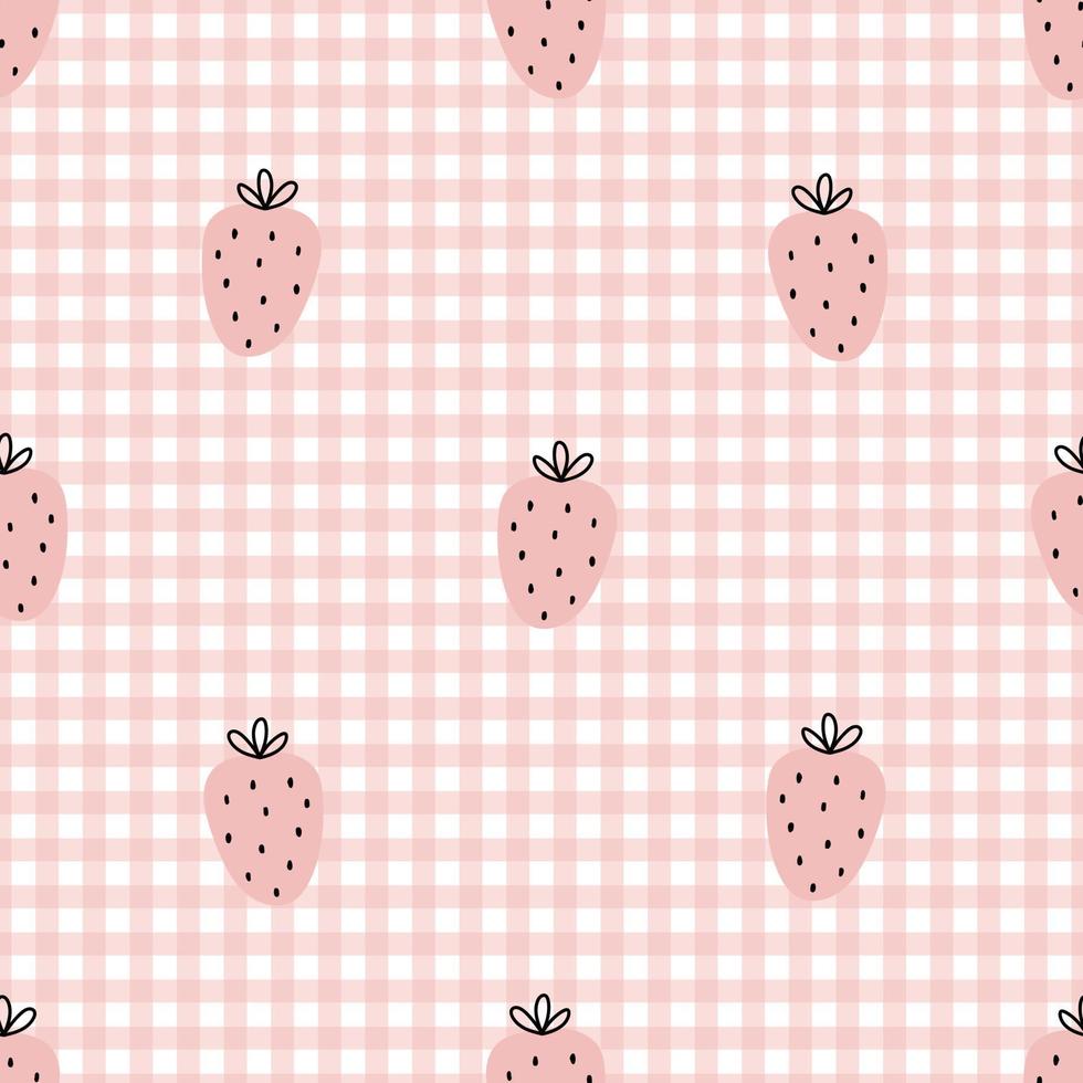 barnkammare sömlöst mönster jordgubbe på rutig bakgrund som används för tryck, tapeter, textil, vektorillustration vektor