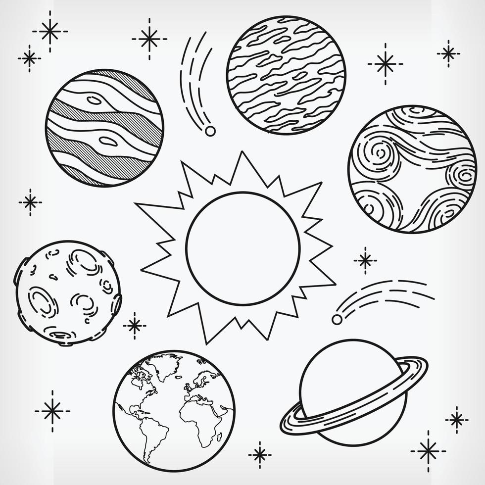 doodle planet handdrawn sonnensystem skizze vektor ilustration zeichnung