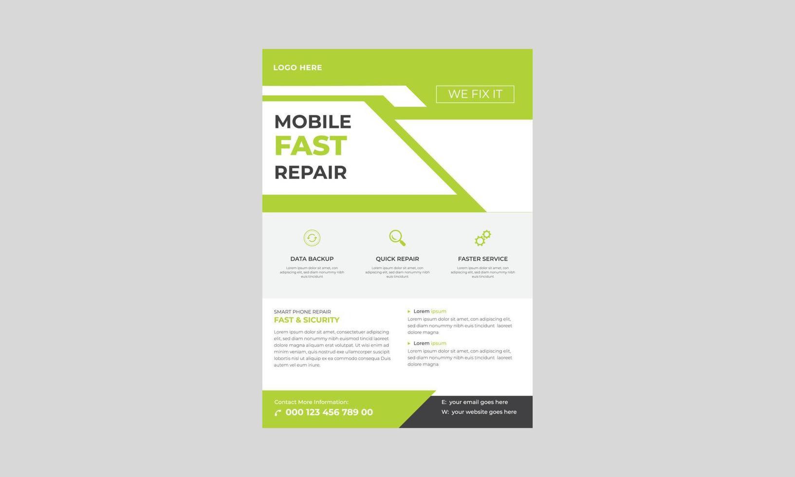 flyer-vorlage für smartphone-reparaturservice, smartphone-reparaturservicekonzept, flyer für telefonreparaturservice. Reparieren Sie Ihren Telefondienst-Flyer. vektor