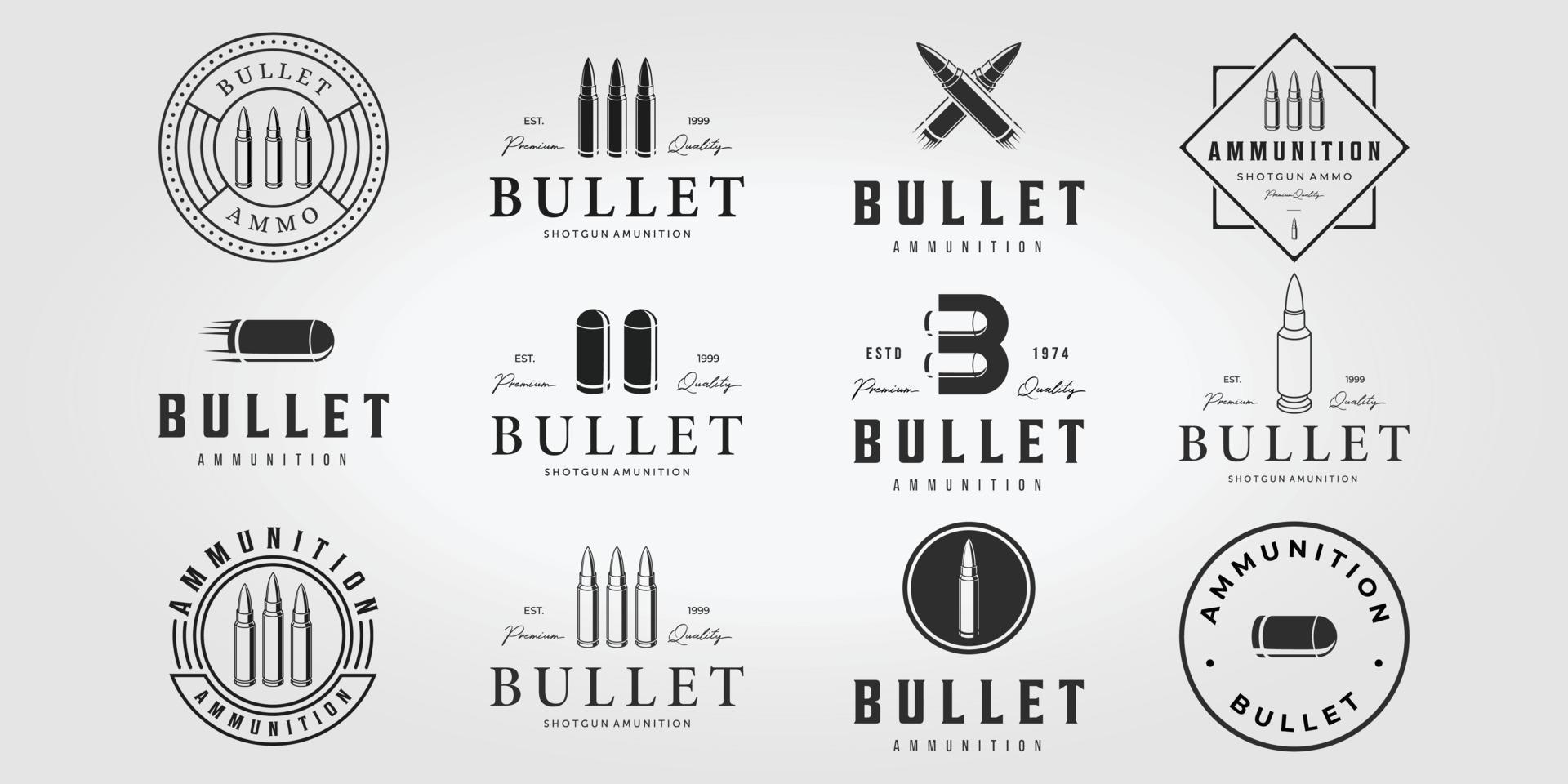 set kula logotyp vintage vektor, illustration design av bokstaven b kula ammunition logotyp bunt vektor