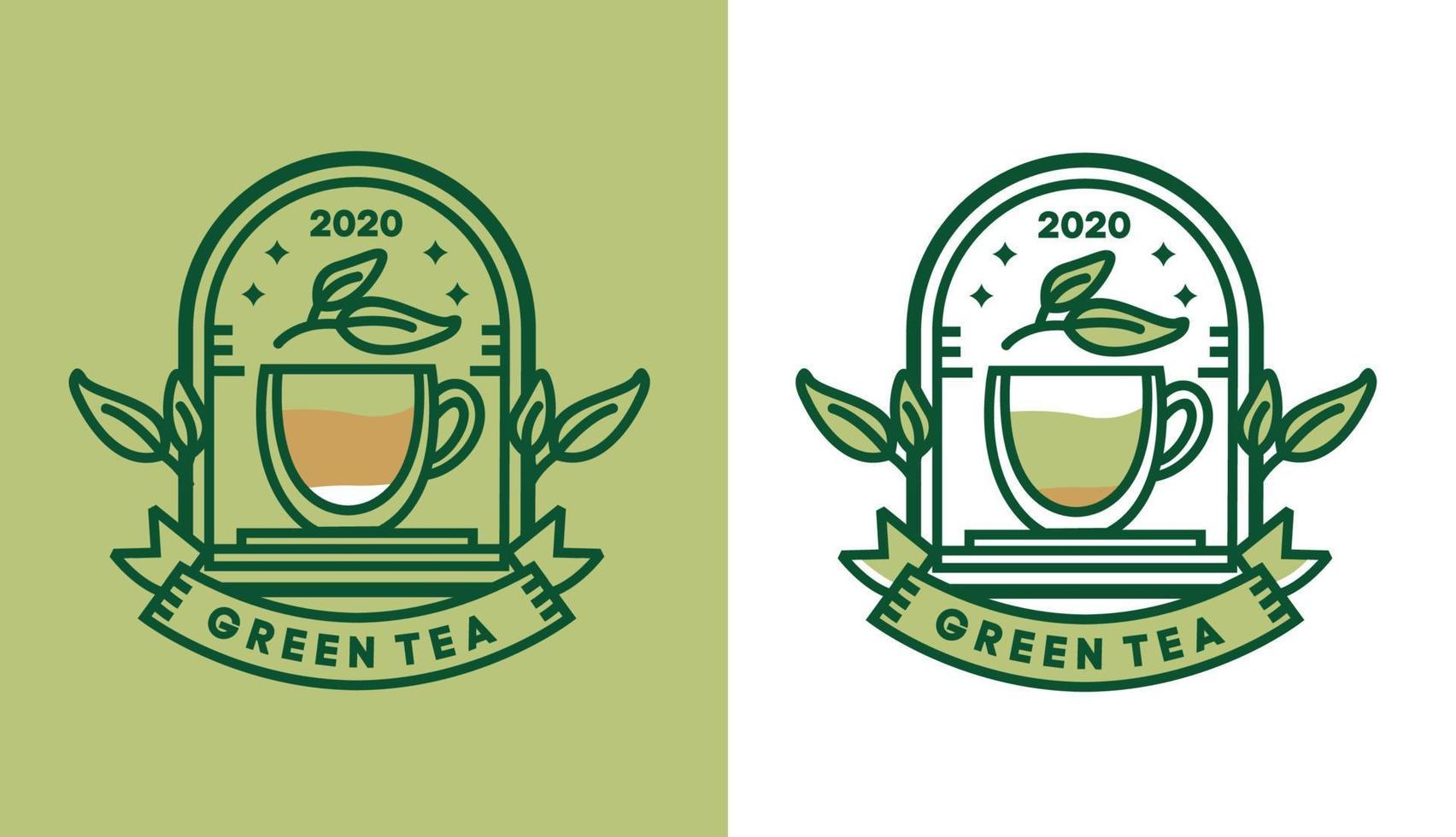 logotypdesign för grönt te, minimalistisk traditionell vintage tekanna för cafélogotyper lämpliga för mat- och dryckesföretag vektor