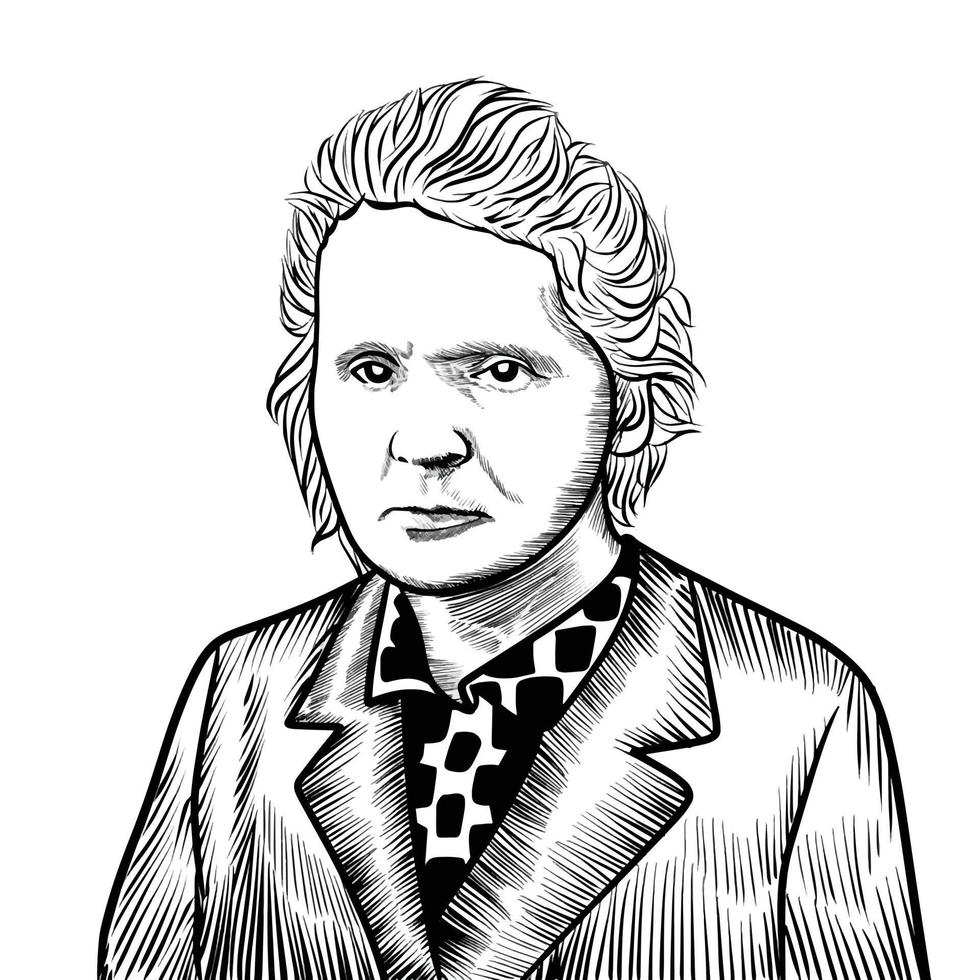 surakarta Indonesien - 19 februari 2022, illustration av marie curie på vit bakgrund vektor