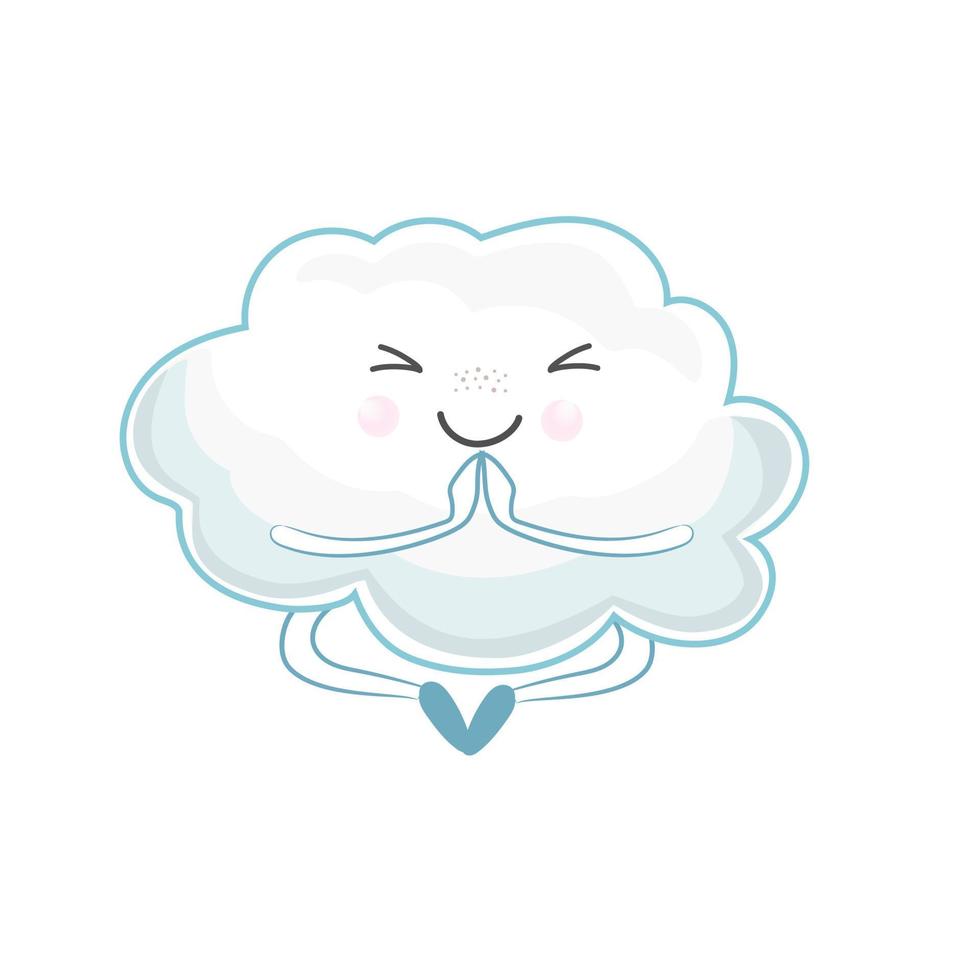 süße Cartoon-Wolke, die in der Lotusposition sitzt, Yoga macht, entspannt. Cartoon-Vektor-Illustration. kawaii, isolierte vektorillustration für kinder, aufkleber. Wolkenabbildung. vektor