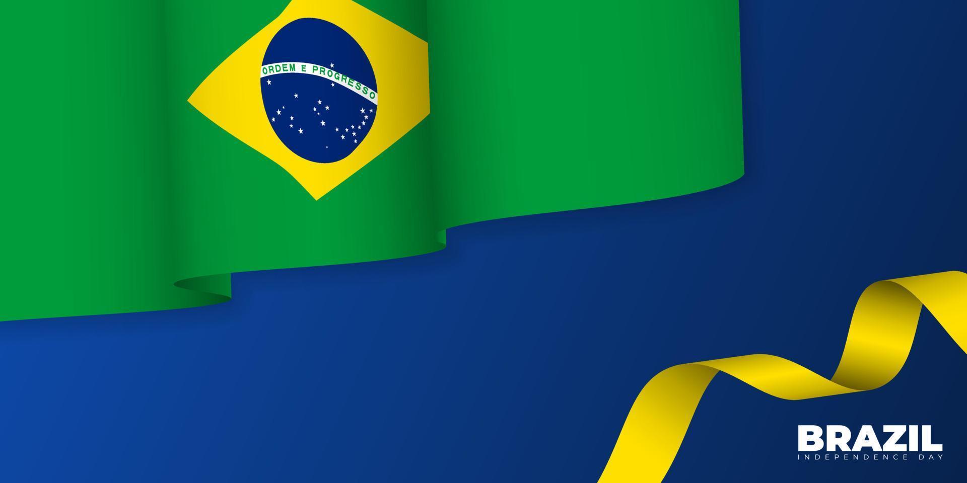 schwenkende brasilien-flaggenvektorillustration mit blauem hintergrunddesign vektor