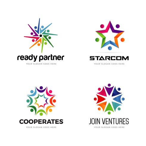 Färgglada Community Logo Design Set vektor