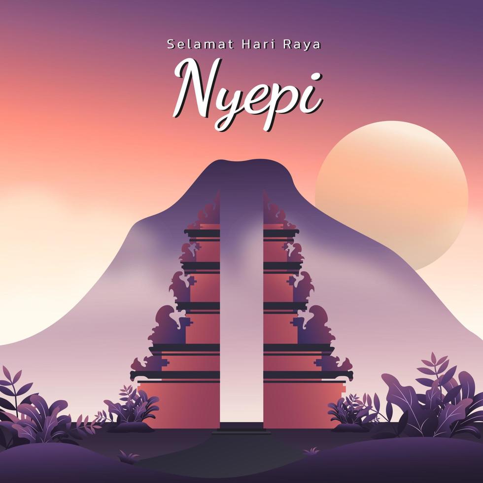 nyepi-illustrationsbanner für instagram-post mit pura- oder tempelvektor vektor