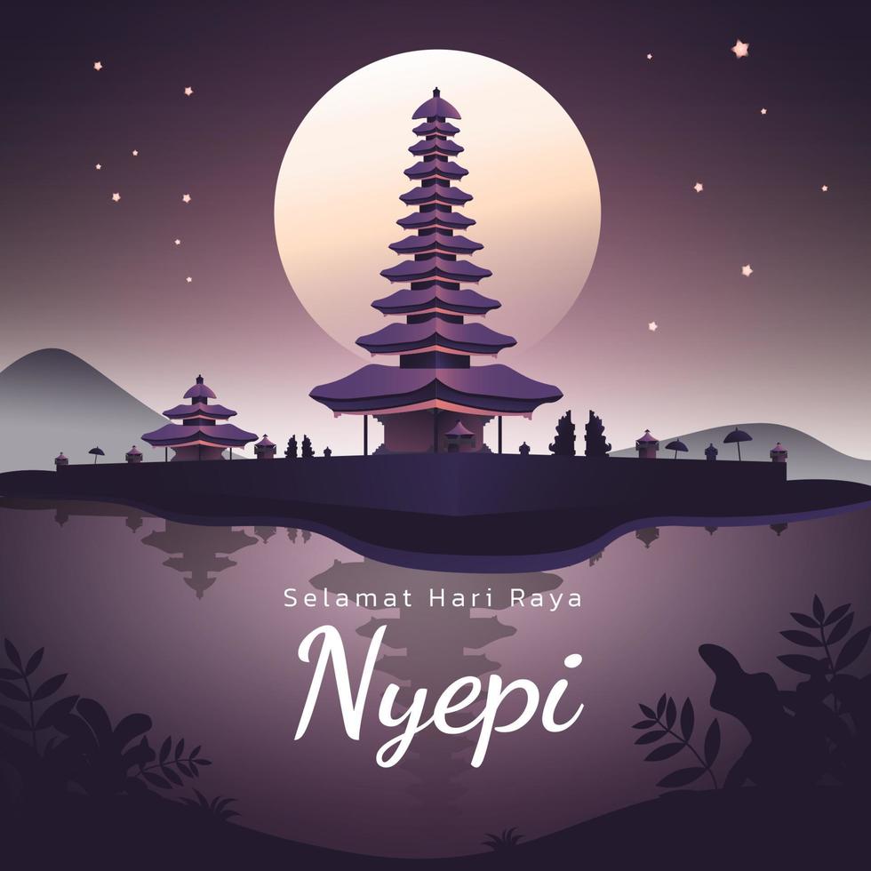 nyepi-illustrationsbanner für instagram-post mit pura- oder tempelvektor vektor