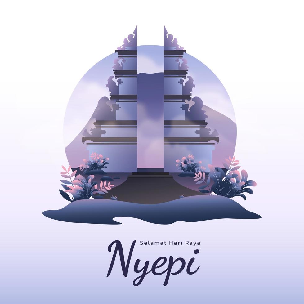 nyepi-illustrationsbanner für instagram-post mit pura- oder tempelvektor vektor