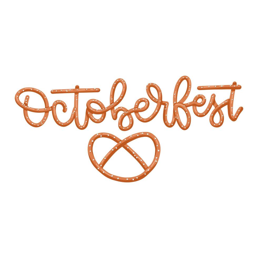 ordet oktoberfest gjord av kringla. snack teckensnitt symbol. mat bokstäver citat. traditionell tysk måltid. platt vektorillustration. vektor