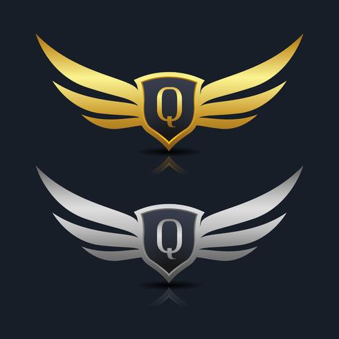 Wings Shield Letter Q Logo Vorlage vektor