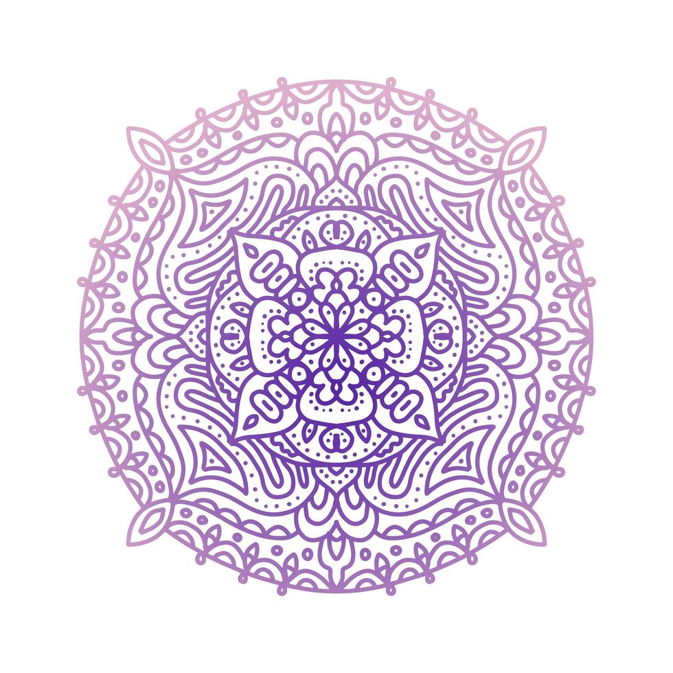 rundes violettes Gradientenmandala isoliert auf weißem Hintergrund. Vektor-Boho-Mandala in lila Farben. Mandala mit abstrakten Mustern. Yoga-Vorlage vektor