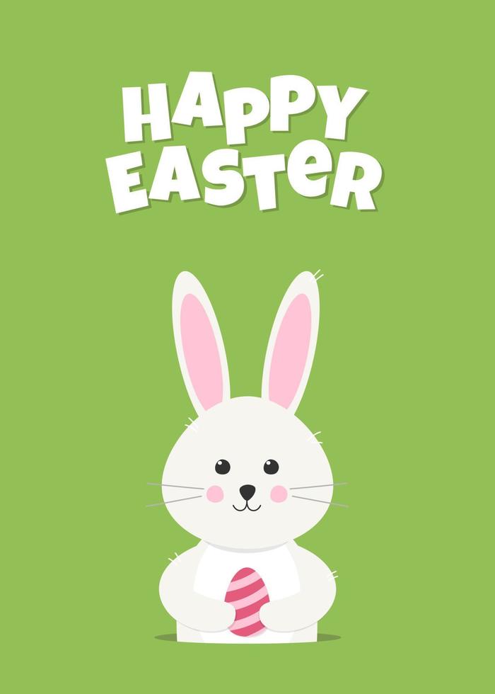 glad påsk gratulationskort mall med söt påskhare. kanin tittar ut ur hålet och håller påskägg. mall för gratulationskort, inbjudan, affisch och påskdesign vektor