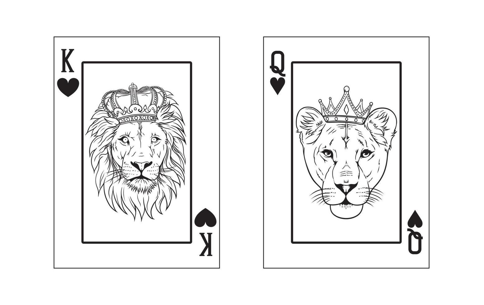 König und Königin der kundenspezifischen Herzkarte mit einem männlichen und einem weiblichen Löwe in der Mitte vektor